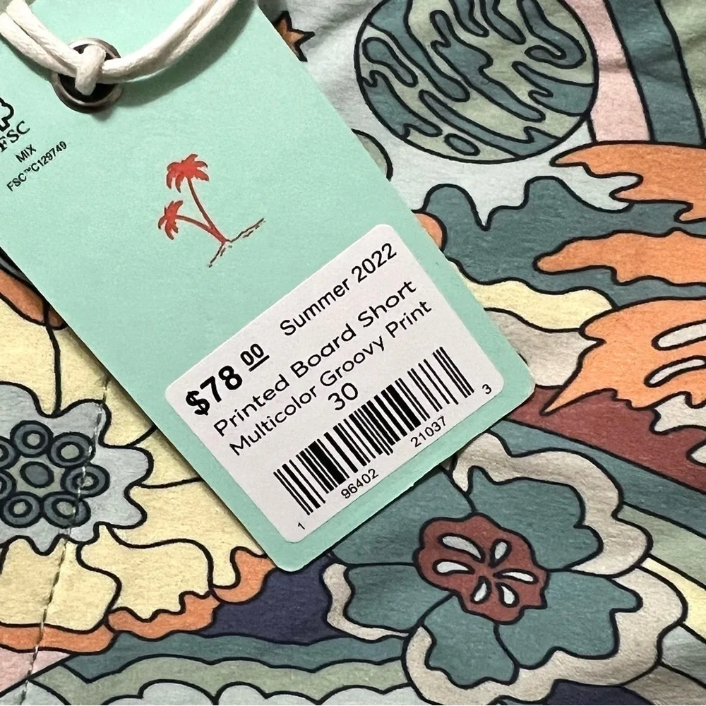 NWT MARINE LAYER Men’s Groovy Vintage Tropical Print 6.5” Inseam Board Shorts 30